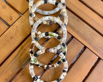 Maui Seashell Bangle Bracelet – Handmade Ocean Jewelry with Sea Glass, Gold Leaf & Glitter