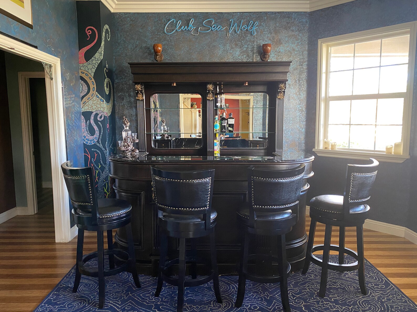 7ft Black Oak Wood & Marble Top Home Bar Wooden Bars Etsy