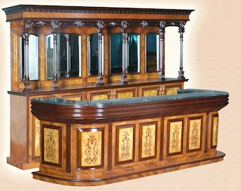 9 Ft Inlaid Beechwood / Walnut Home Bar - Cocktail Bar - Bar 129