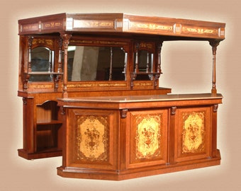8.5 ft Inlaid Beechwood & Walnut Bar with Canopy - Bar Furniture - Bar 120