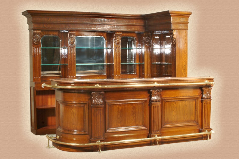 8.5 Ft. Oak Wood Cocktail Bar With Marble Top Recreation Furniture Bar