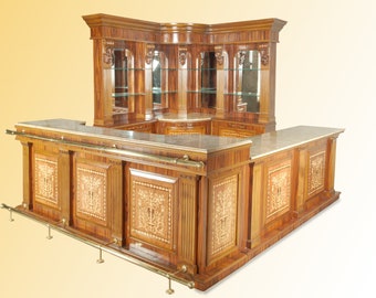 10ft. Beechwood & Marquetry Finish Home Bar - Bar Counter - Bar 255MARQ