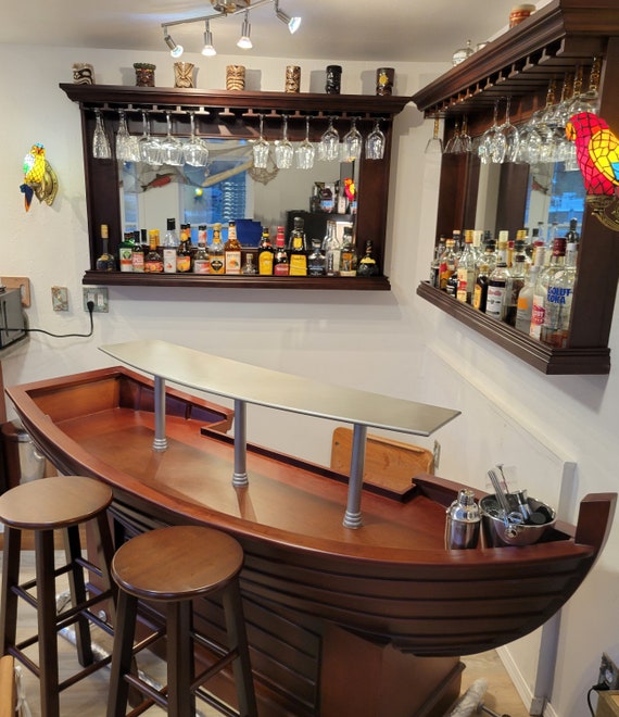 Rare Mahogany Pirate Ship Boat Cocktail Bar Bar WNL56 
