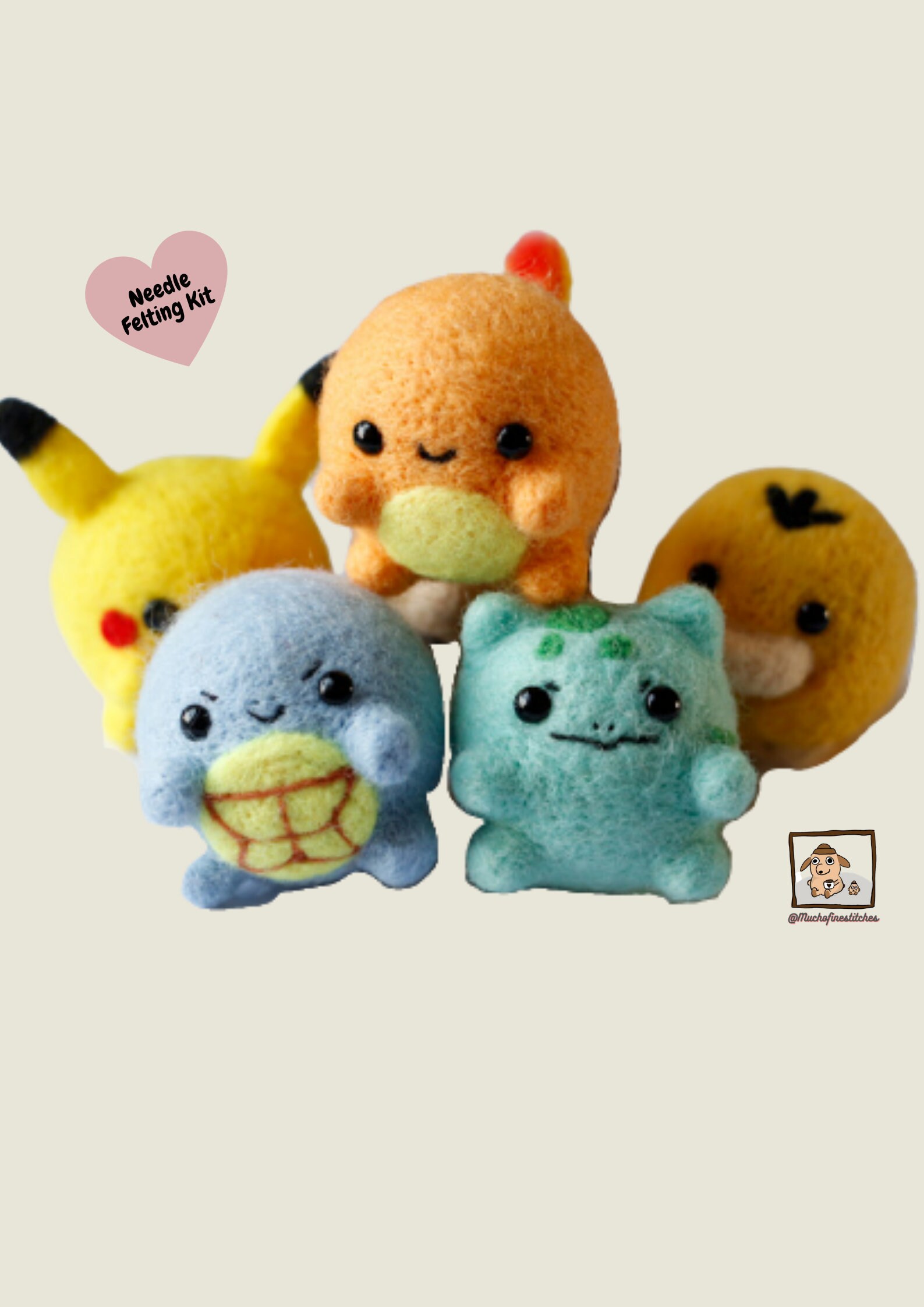 Pokemon Diy Felting Kit Beginner Keychain Pikachu Bulbasaur Etsy Canada