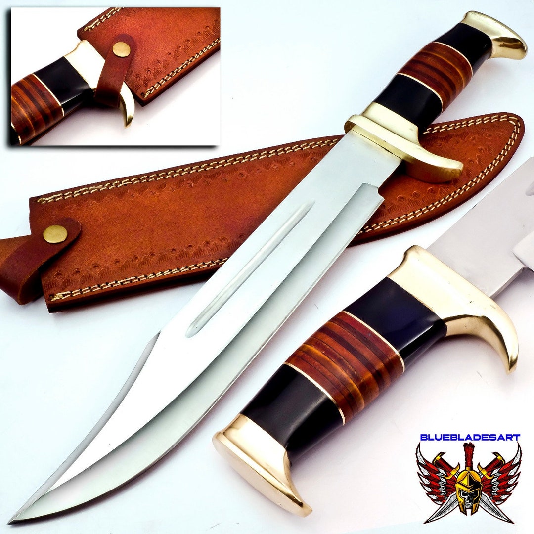 Personalized Custom Made D2/c430 Tool Steel High Polish Crocodile Dundee  Bowie Rambo Knife Fathers Day Gift, Gift for Him W Leather Cover 