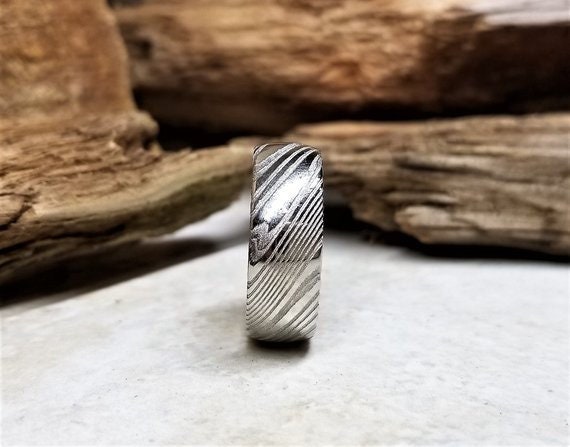 Damascus Steel Flat Shape 6 mm Patterned Comfort Fit Band – Lireille