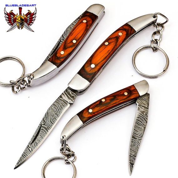 Portachiavi da 5,50 Coltello da tasca, acciaio Damasco, gioielli coltello, portachiavi  coltello pieghevole, manico realizzato con Kowa -  Italia