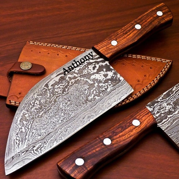 Damascus Steel Knife, Mongolian Cleaver, Cleaver Knife, Handmade