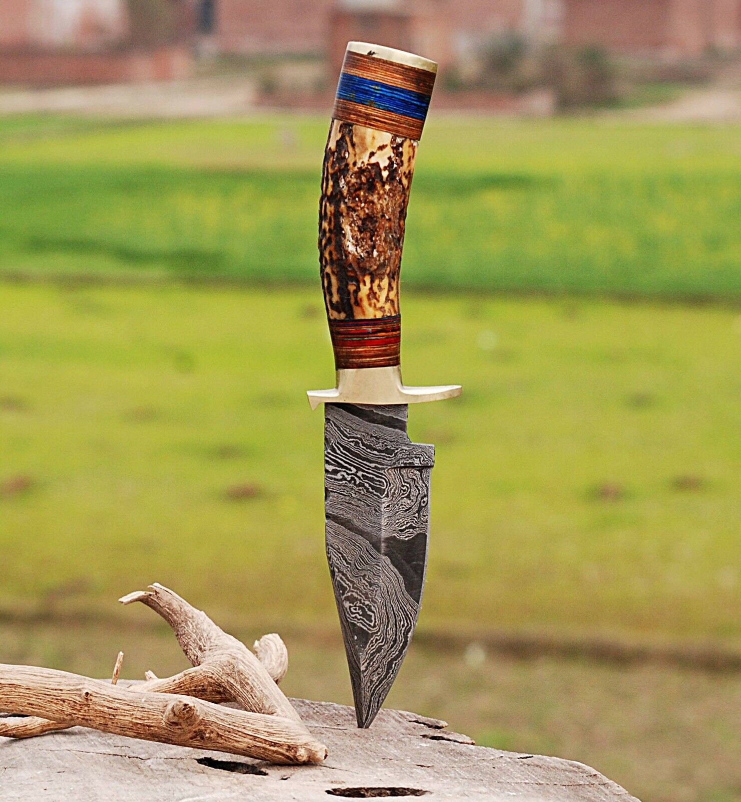 Cuchillo de Caza Acero Damasco, Fabricado a mano, aceros 1095