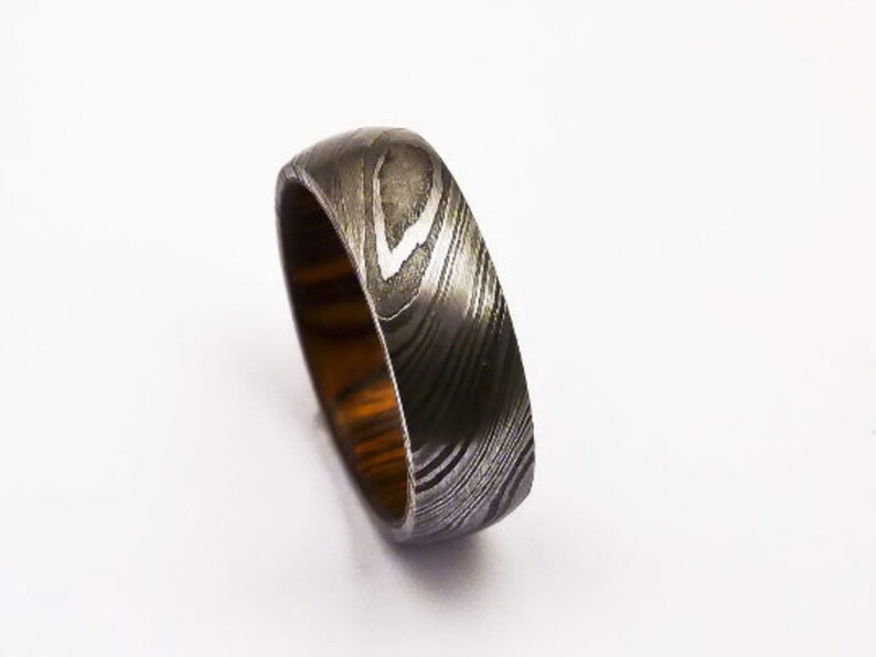 Wood Engagement Handmade Damascus Whisky Barrel Steel Ring Wood Wedding Band Wedding Band Anniversary Ring