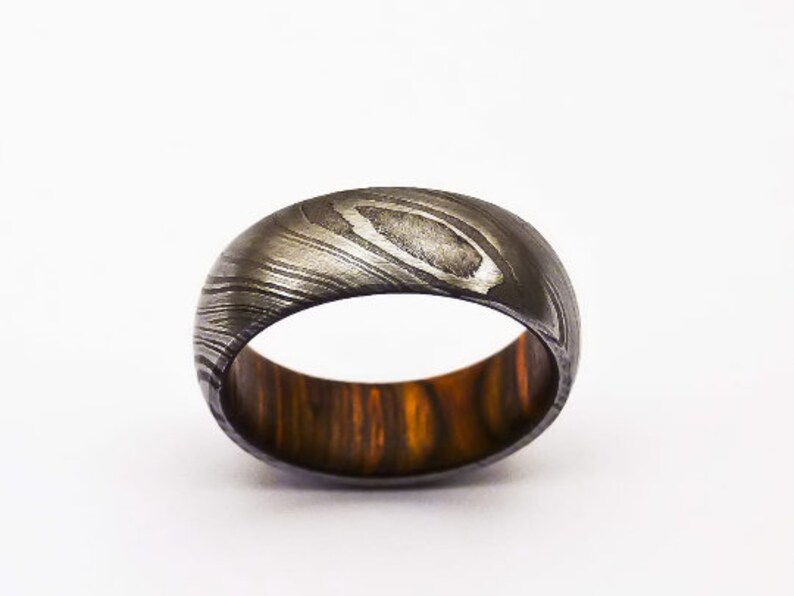 Wood Engagement Handmade Damascus Whisky Barrel Steel Ring Wood Wedding Band Wedding Band Anniversary Ring