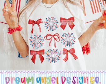4th of July PNG | 250 Years of America’s Birthday | Hand Drawn Fireworks | Cowgirl Bows Patriotic Summer Americana Coquette Digital Download