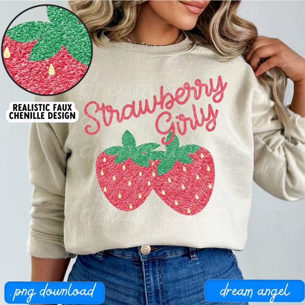 coquette png faux chenille patch design strawberry girly coquette aesthetic in my soft girl era cherry preppy sublimation digital download