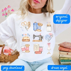 sewing png aesthetic sewing girls club watercolor doodle sewing dressmaking tailor sewing hobby crafting shirt sublimation digital download image 1