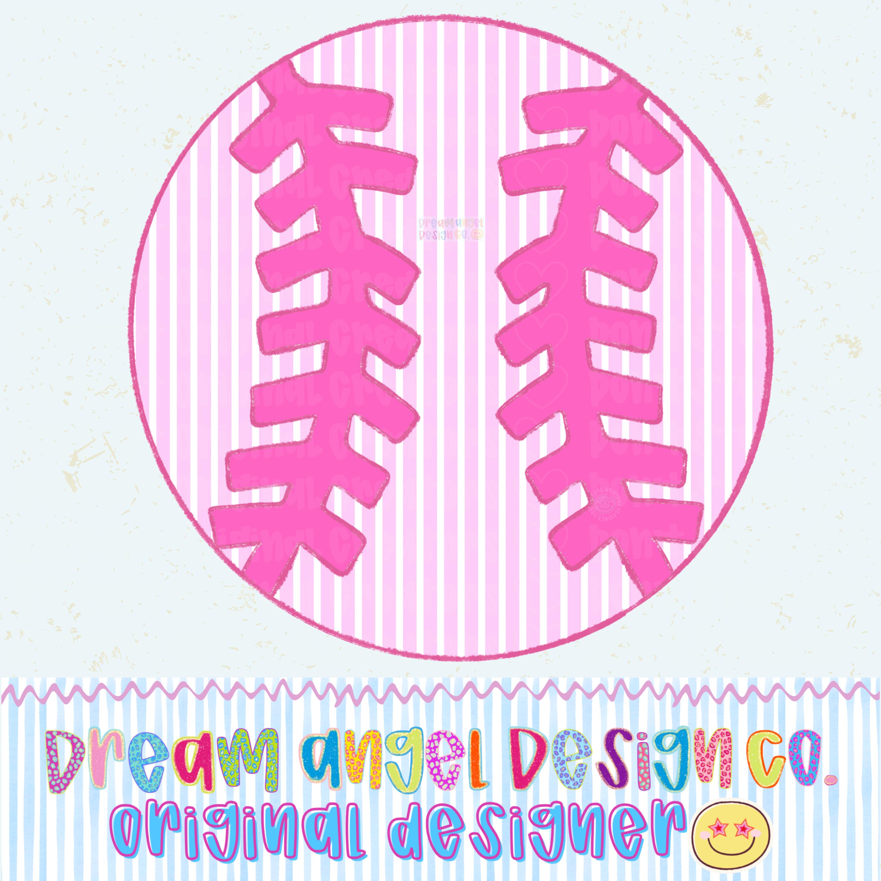 Softball PNG Pink Stripe Gingham, Preppy Hand Drawn Baseball Shirt ...