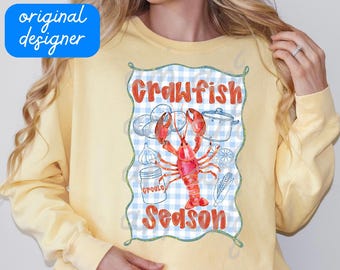 crawfish season png hand drawn png handwritten font crawfish boil shirt design preppy gingham png southern girly creole png louisiana png