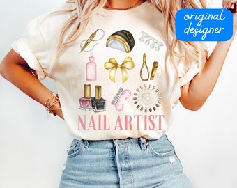 nail artist png estética nail tech coquette design de camisa moderna esteticista cosmetologia feminina preppy temporada sublimação download digital