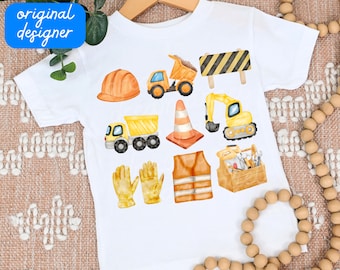 construction png toddler boy birthday party shirt design crane excavator dump truck blue collar kid sublimation digital download