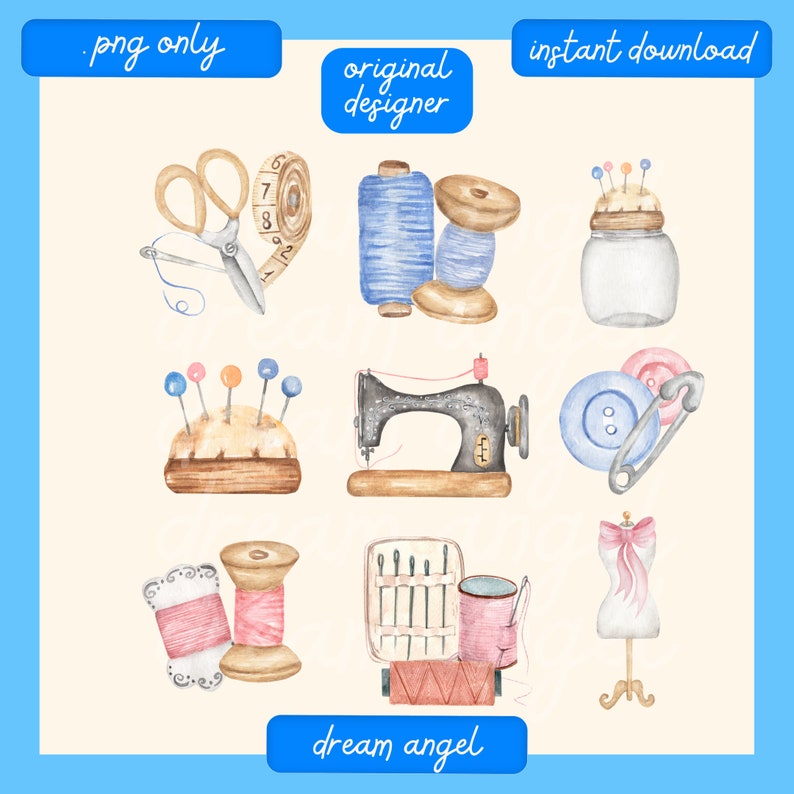 sewing png aesthetic sewing girls club watercolor doodle sewing dressmaking tailor sewing hobby crafting shirt sublimation digital download image 3