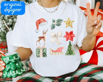 jul png kokett julrosetter png holly jolly png jultomten vintage jul png preppy dtf sublimering digital nedladdning