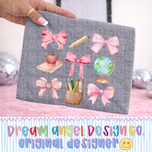 Teacher PNG | Coquette Teacher Era | Hand Drawn Watercolor Pink Bows | Girly School Aesthetic Classroom Digital Download PNG