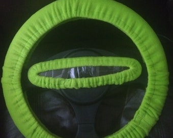 Solid Lime Green Fleece Steering Wheel & Rearview Mirror Set