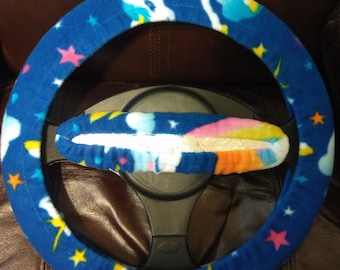 Set Unicorn and Rainbows fleece stuurwiel en achteruitkijkspiegel