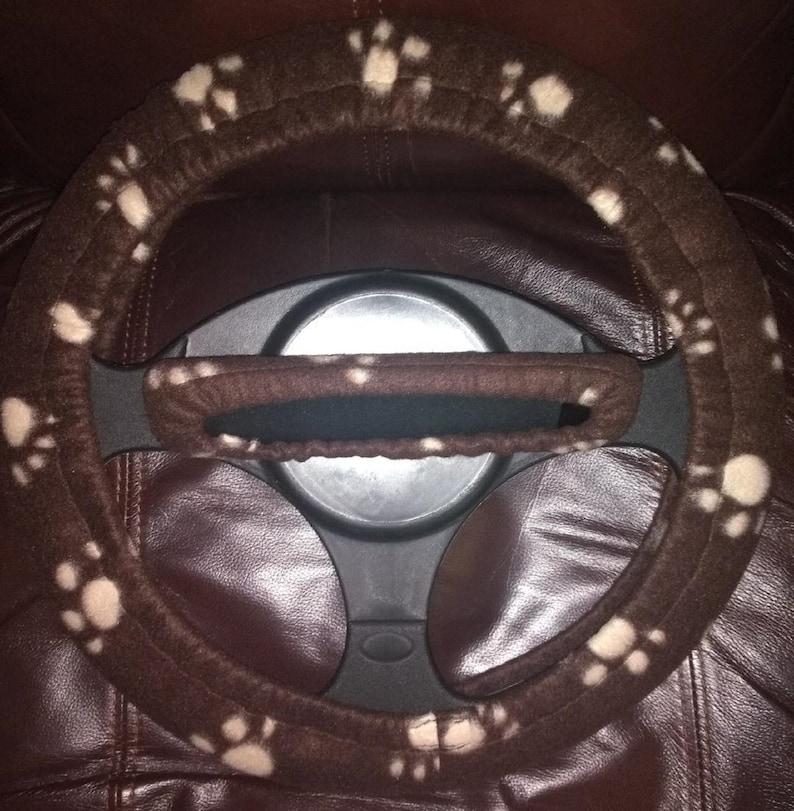 Paw Prints brown and Taupe Fleece Steering Wheel & Rear View Etsy
