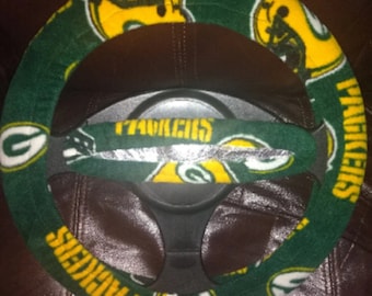 Green Bay Packers Fleece Steering Wheel & Rearview Mirror Cover Set