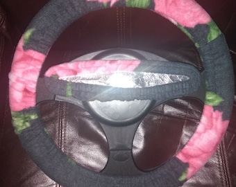 Set Boho Roses fleece stuurwiel en achteruitkijkspiegel