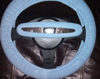 Set babyblauw effen fleece stuurwiel en achteruitkijkspiegel