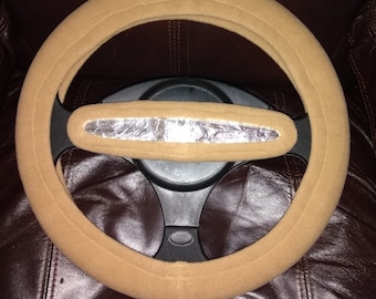 Set stuurwiel en achteruitkijkspiegelkappen van kameelkleurig massief fleece