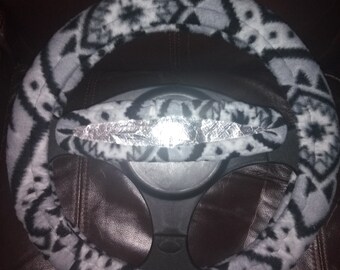 Set van fleece stuurwiel en achteruitkijkspiegelcovers met etnische diamanten