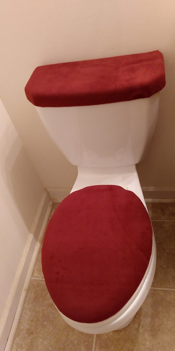 Burgundy Fleece Toilet Lid & Tank Top Cover Set | Etsy