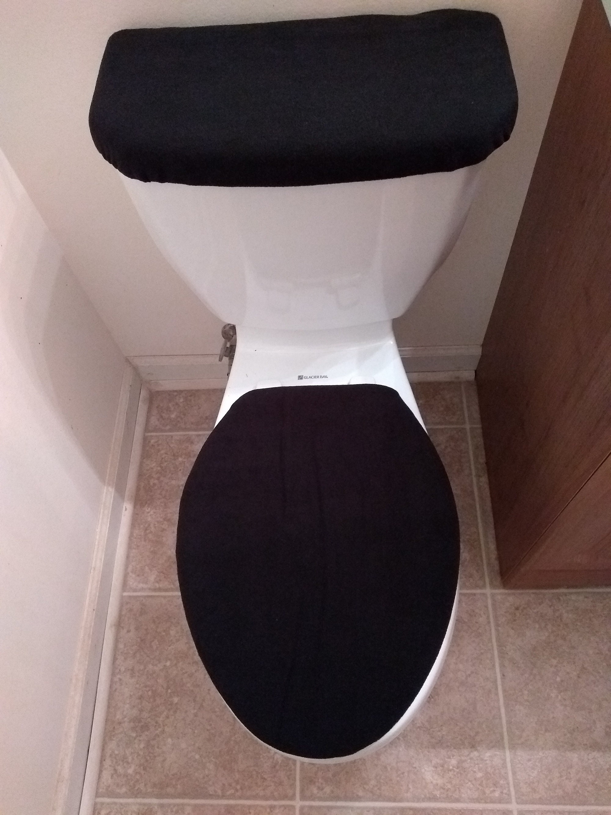 Black Solid Fleece Toilet Lid & Tank Cover Set Etsy