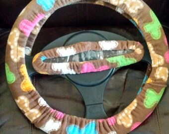 Set hondenbottenkoekjes fleece stuurwiel en achteruitkijkspiegel