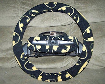 Character zwarte fleece met geel signaal/logo stuurhoesset