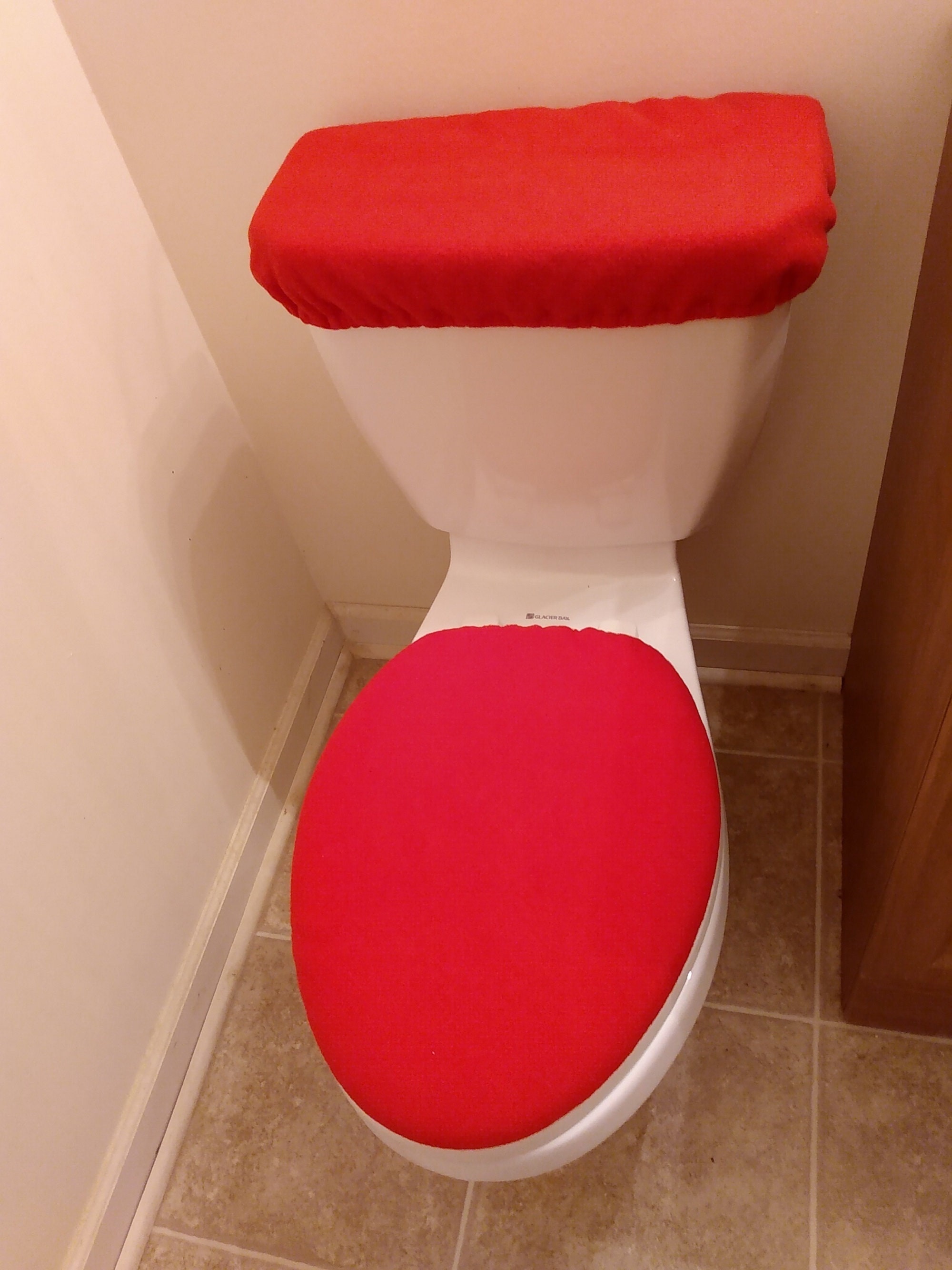 Red Solid Fleece Toilet Lid & Tank Cover Set Etsy