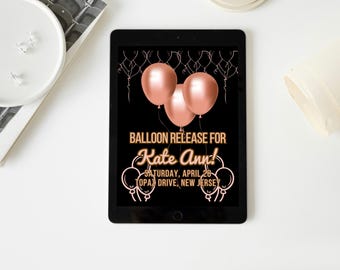 Bewerkbaar (doe-het-zelf), afdrukbare uitnodiging voor vrijgeven ballon, Instant digitale download