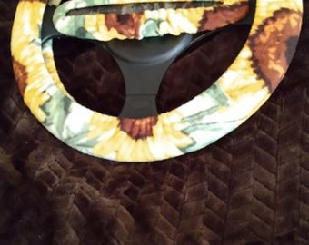 Sunflower Fleece Steering Wheel & Rearview Mirror Cover Set