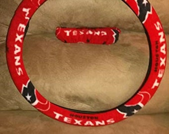 Houston Texans set rode fleece stuurwiel en achteruitkijkspiegel