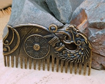 Solid Stainless Steel Viking Celtic beard comb Norse beard comb Viking Drakkar beard metal comb mustache comb moustache comb