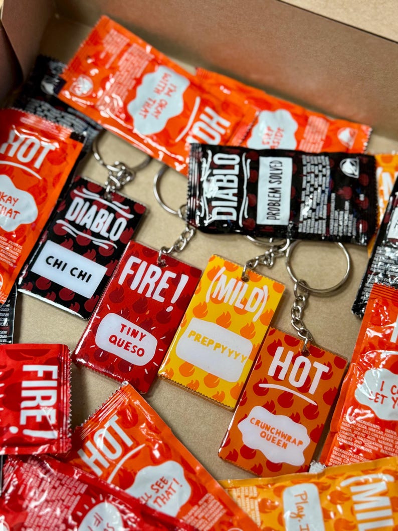 Keychain Packet Custom Sauce Packet Keychain | Taco Sauce | Hot Sauce | Mild Sauce ...