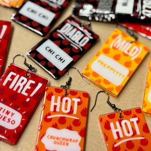 Sauce Packet Earrings| Taco Sauce | Hot Sauce | Mild Sauce | Fire Sauce | Diablo Sauce | Fun Foodie Statement Jewelry