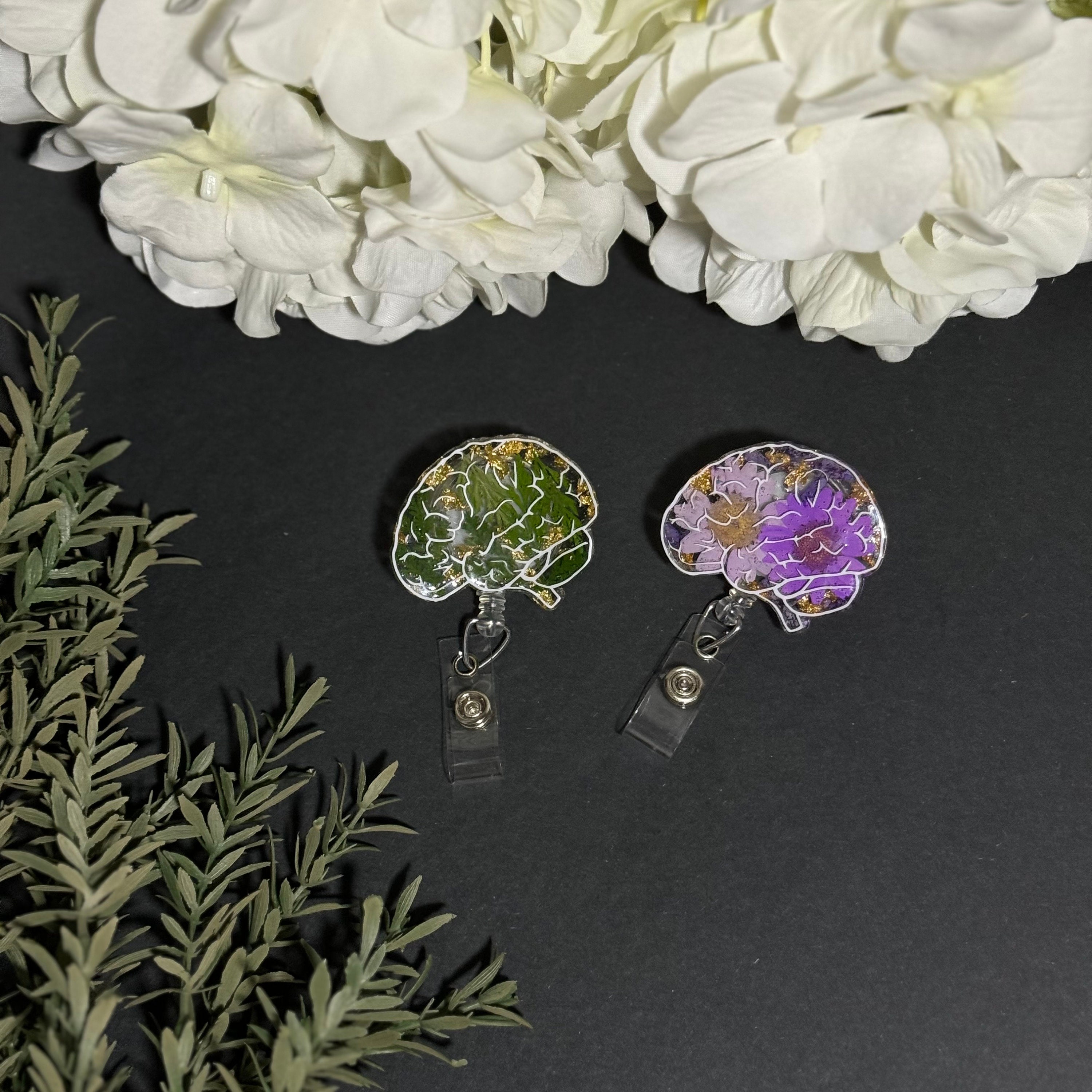 Floral Brain Badge Reel | Colorful Retractable ID Holder for Medical & Mental Health Professionals