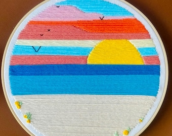 Handmade Beach Landscape Embroidery Hoop Art Decor Gift