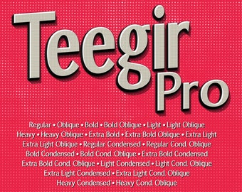 Teegir Pro - 24 fuentes - Fuente Sans Serif. Formato OTF, TTF y WOFF. Para impresión, digital, web.