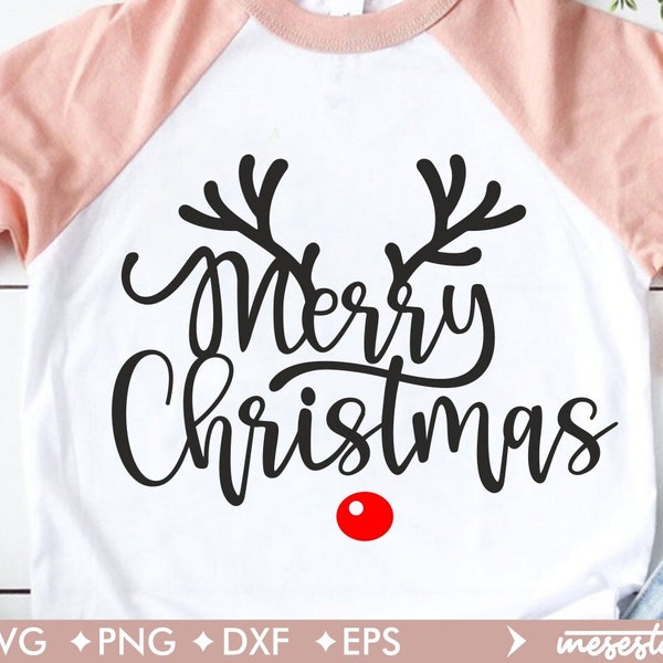 Merry Christmas SVG File, svg dxf eps png Files for Cutting Machines Cameo Cricut, Rustic Christmas SVG, Antlers SVG File, Reindeer Svg File