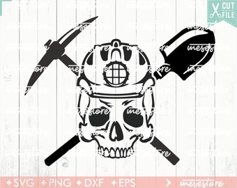 Coal Miner Skull SVG File, Union Miner SVG, Svg Dxf Eps Png Files for Cutting Machines Cameo Cricut, Skull SVG, Pick Axe Svg, Coal Svg