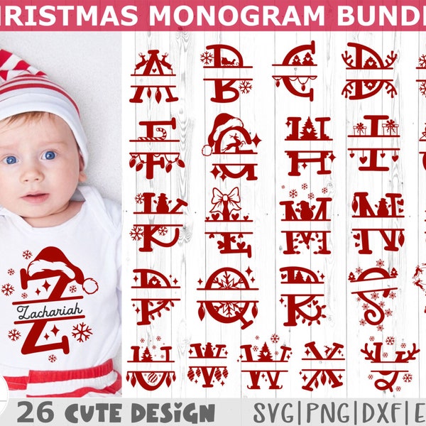 Christmas Split Monogram Letters Svg, Christmas Split Monograms Svg, Christmas Split Alphabet Svg, Christmas Svg, Split Monogram, Alphabet